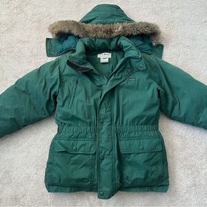 L.L. Bean Kids Green Puffer Jacket with Fur Hood
